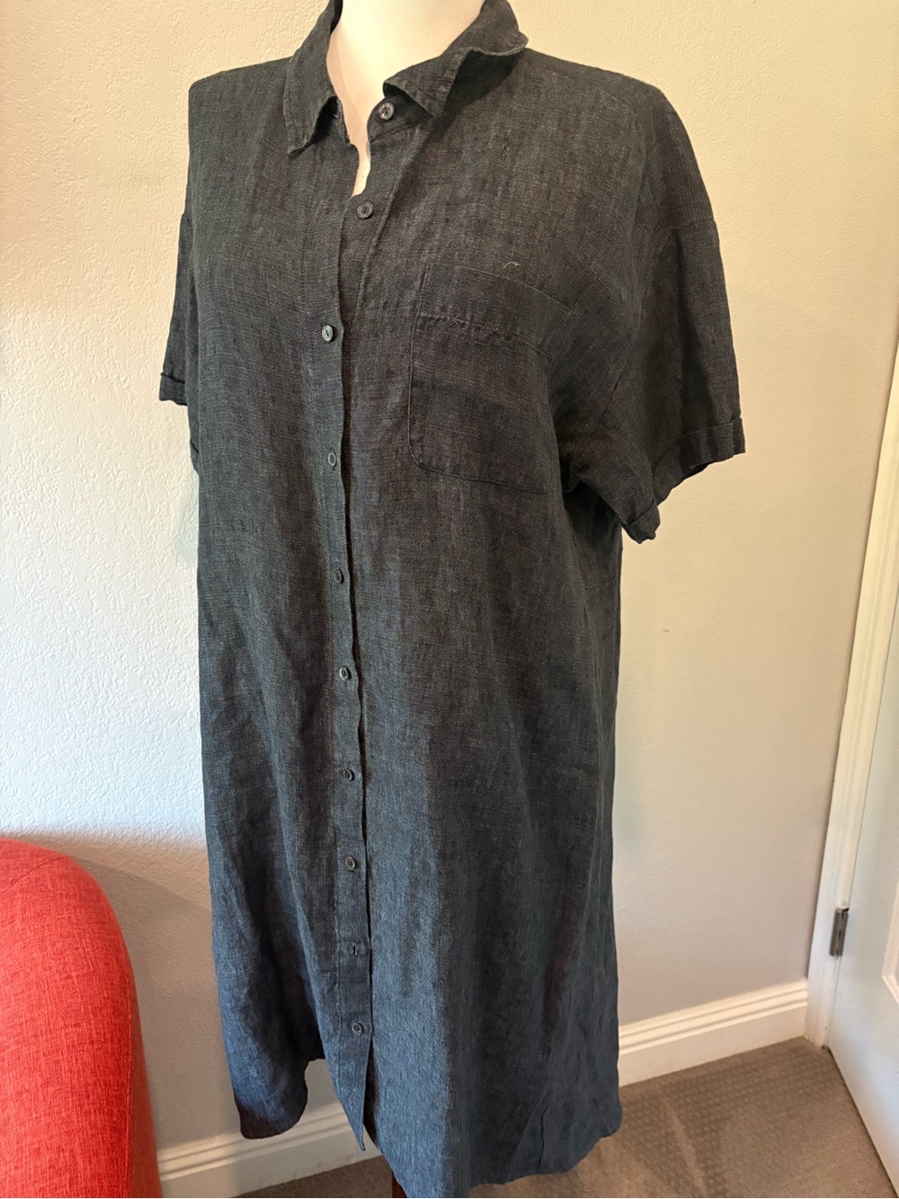 Eileen Fisher organic linen button down shirtdress size S